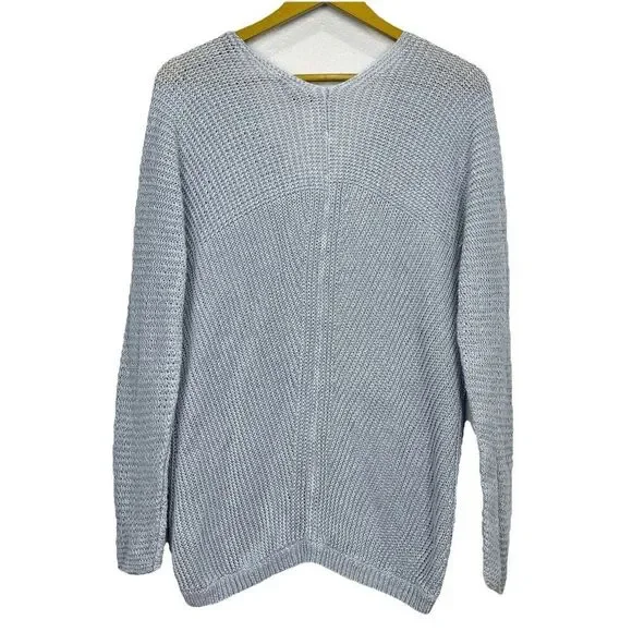 Vince Womens V Neck Open Knit Linen Sweater Size M Light Blue Old Money Beachy - Picture 2 of 6